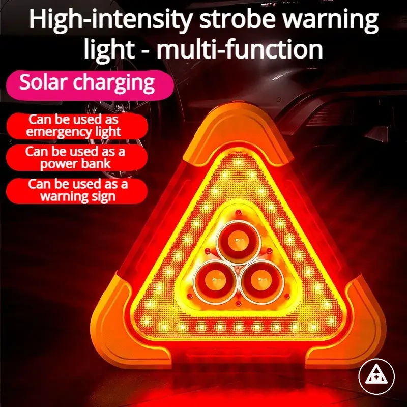 Tragbare dreieckige Warnleuchte mit Solar-Notlicht und reflektierendem Design