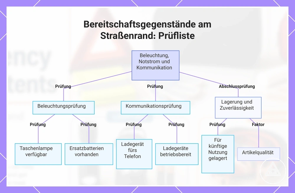 Bereitschaftsgegenstände am Straßenrand: Prüfliste