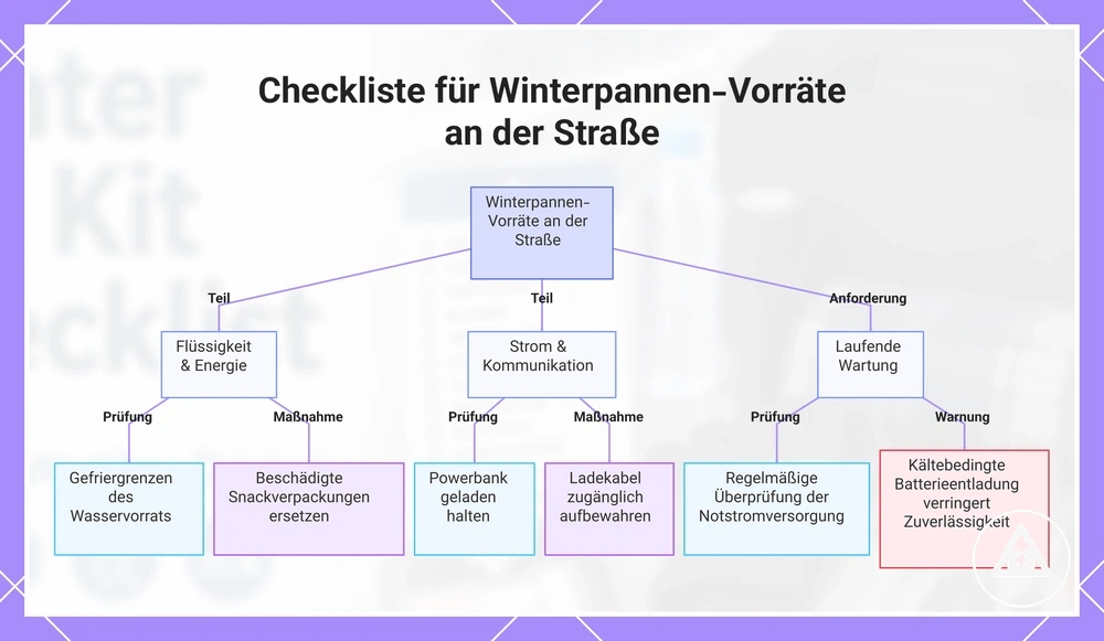 Checkliste für Winterpannen-Vorräte an der Straße