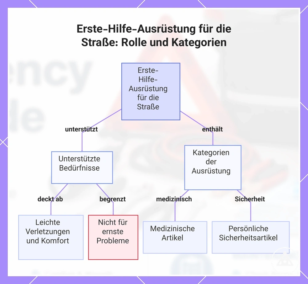 Erste-Hilfe-Ausrüstung für die Straße: Rolle und Kategorien