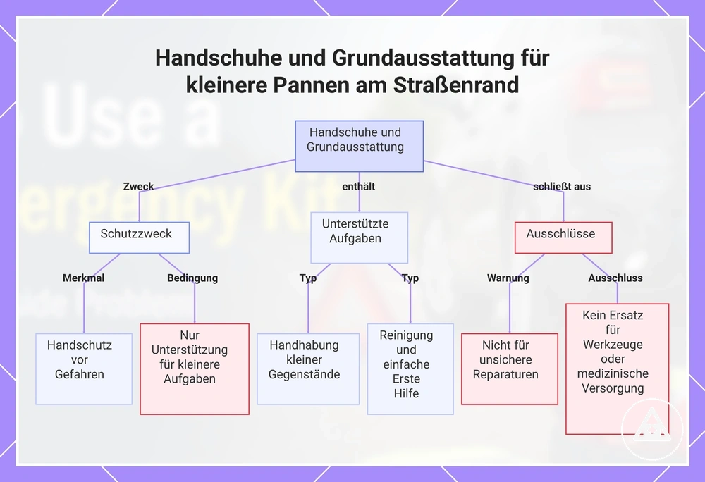 Handschuhe und Grundausstattung für kleinere Pannen am Straßenrand