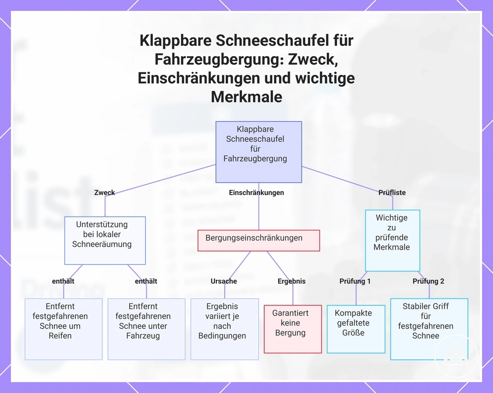 Klappbare Schneeschaufel für Fahrzeugbergung: Zweck, Einschränkungen und wichtige Merkmale