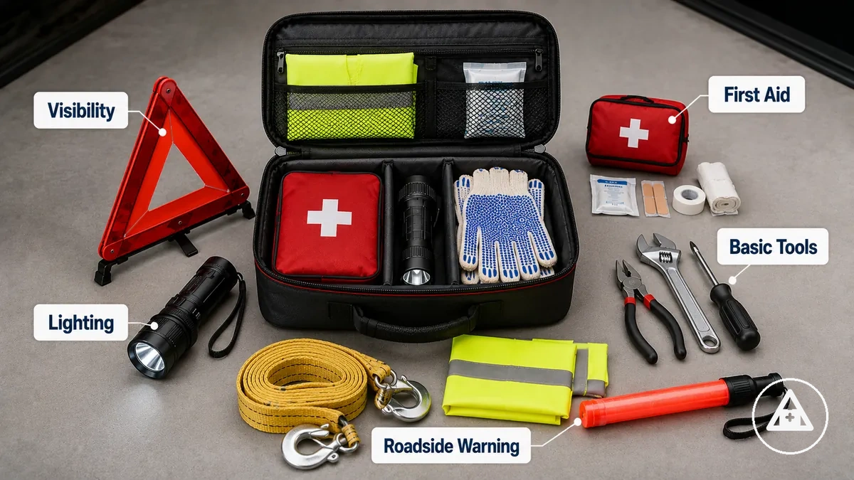 baseline car emergency kit categories that remain important for long trips