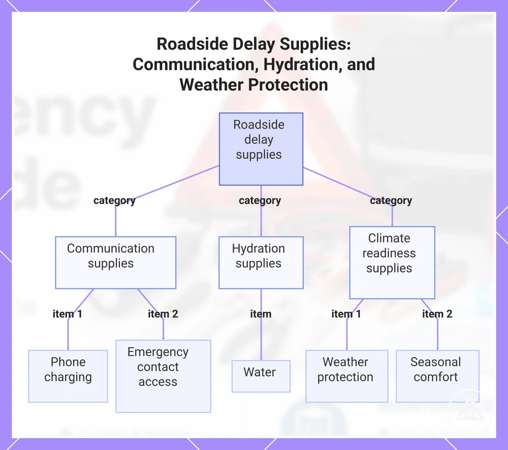 Roadside Delay Supplies: Communication, Hydration, and Weather Protection