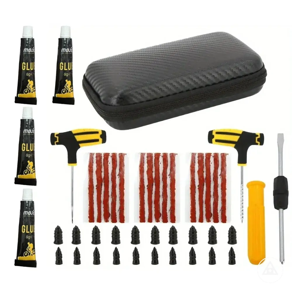 Kit compacto de reparación de neumáticos en carretera con estuche portátil para coches, motos y camiones