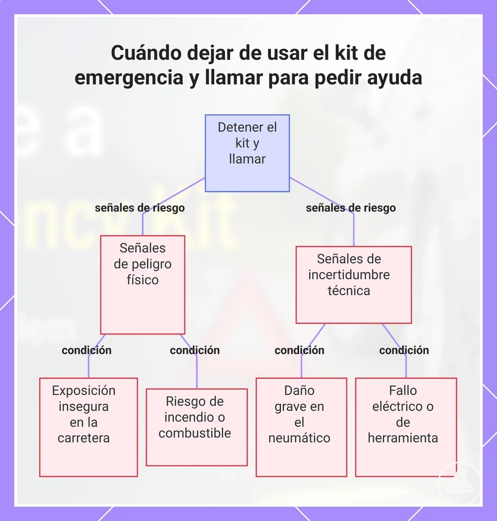 Cuándo dejar de usar el kit de emergencia y llamar para pedir ayuda