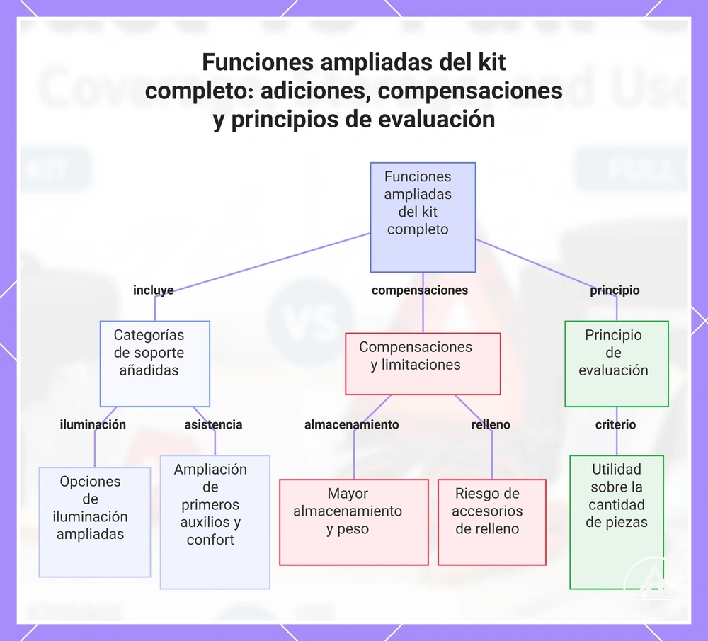 Funciones ampliadas del kit completo: adiciones, compensaciones y principios de evaluación