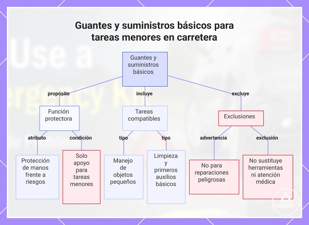 Guantes y suministros básicos para tareas menores en carretera