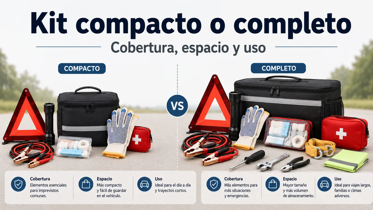 Kit de emergencia para coche compacto comparado con un kit de carretera más completo