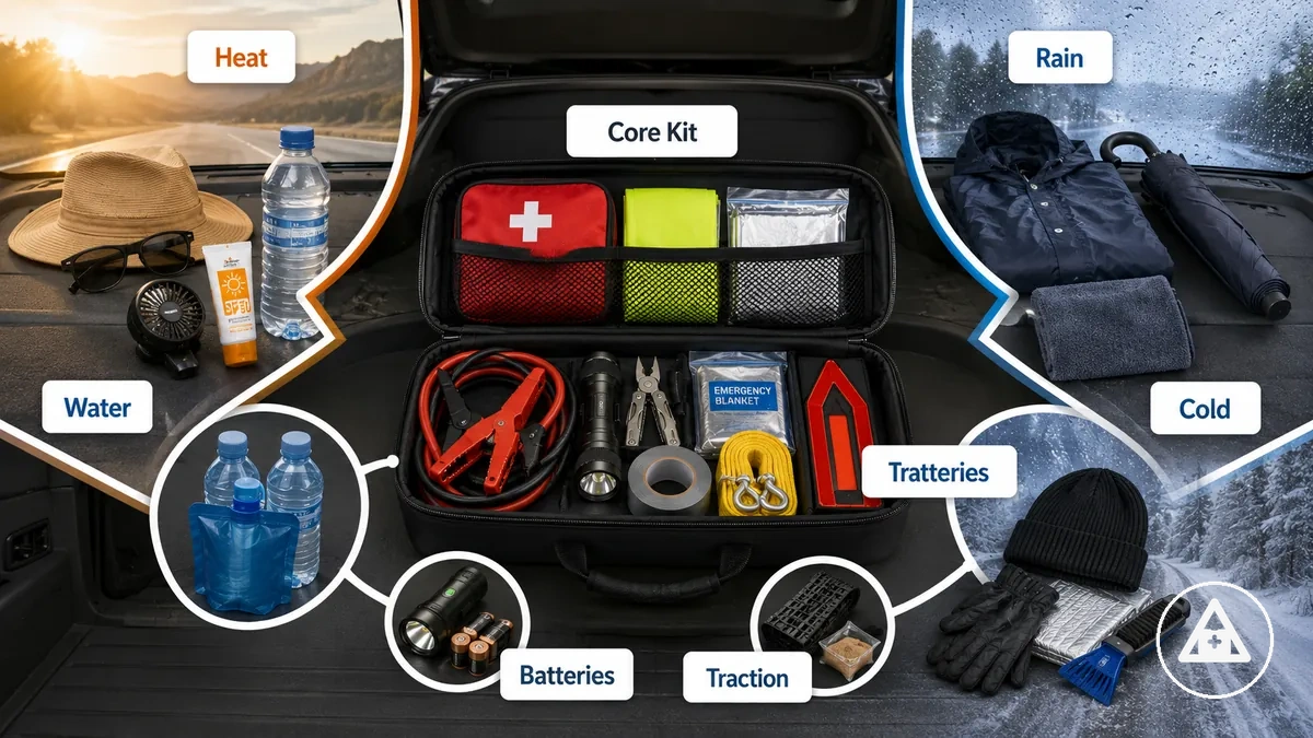 Éléments du kit d’urgence voiture qui changent selon la saison