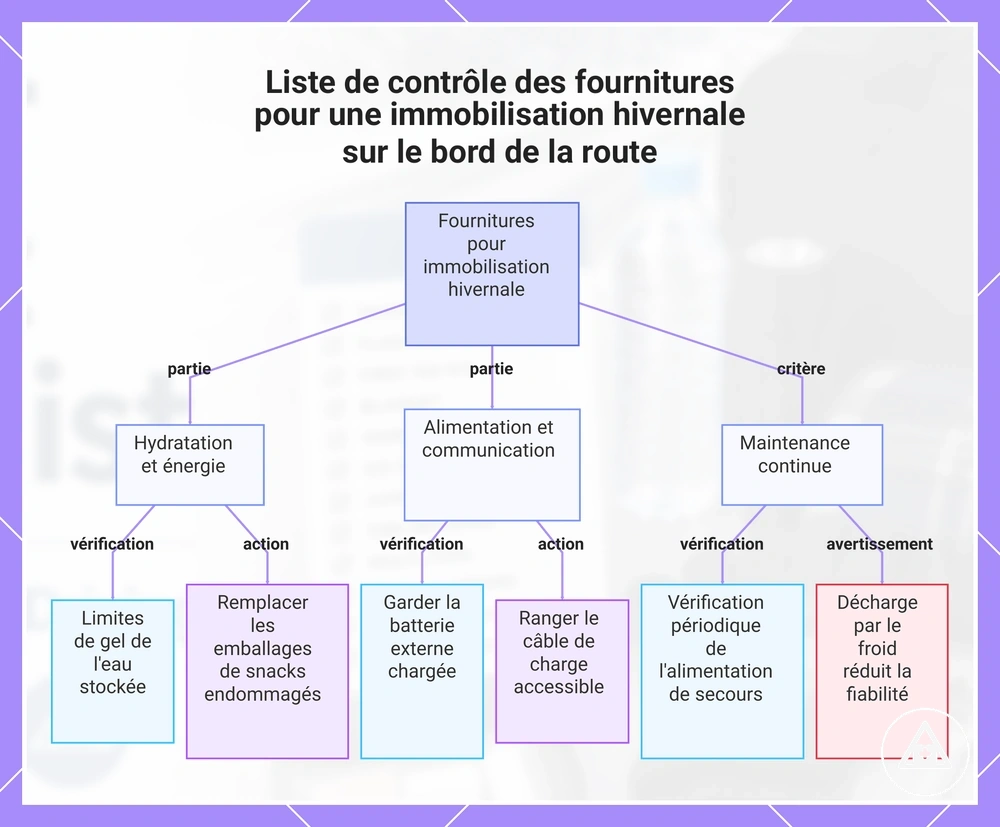 Liste de contrôle des fournitures pour une immobilisation hivernale sur le bord de la route
