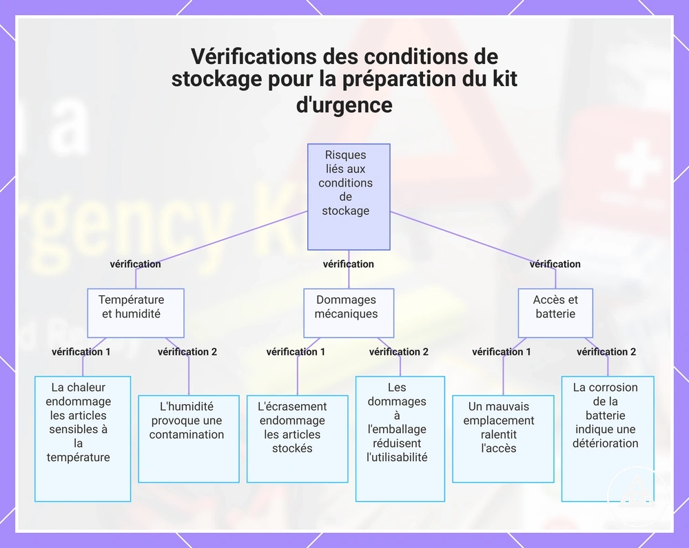 Vérifications des conditions de stockage pour la préparation du kit d'urgence