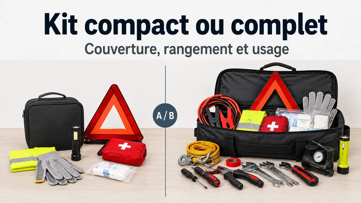 Kit d’urgence voiture compact comparé à un kit d’urgence routier plus grand et complet