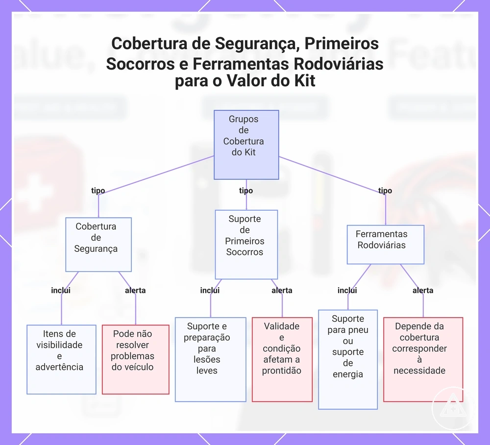 Cobertura de Segurança, Primeiros Socorros e Ferramentas Rodoviárias para o Valor do Kit