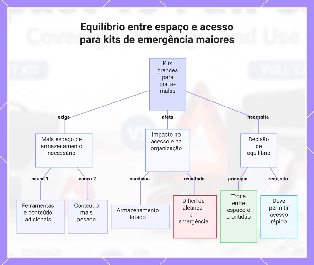 Equilíbrio entre espaço e acesso para kits de emergência maiores
