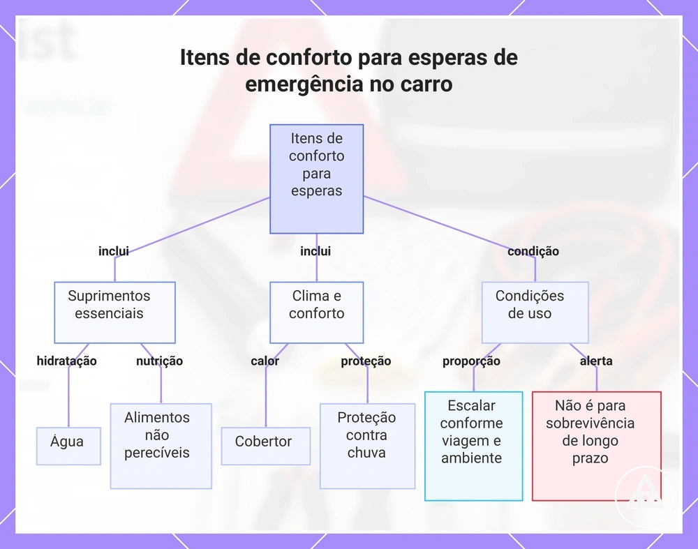 Itens de conforto para esperas de emergência no carro