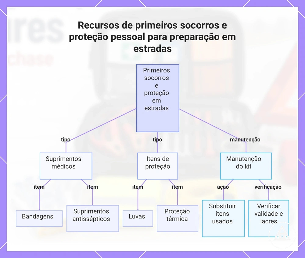 Recursos de primeiros socorros e proteção pessoal para preparação em estradas