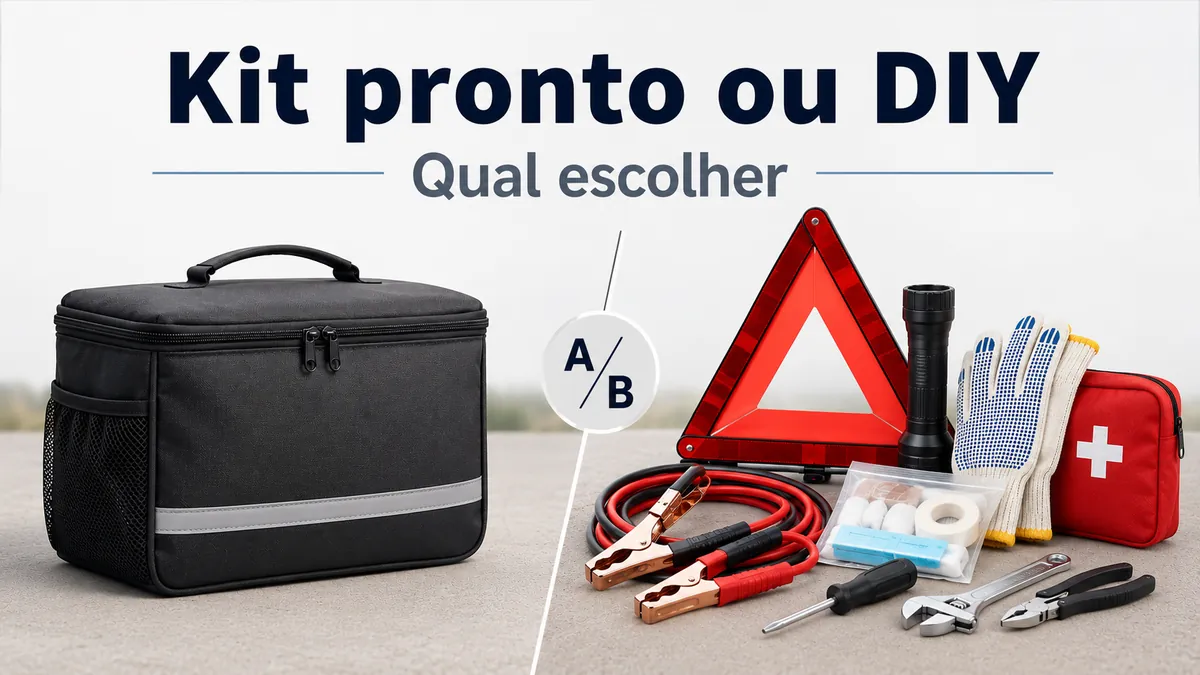 Kit de emergência para carro pronto ao lado de suprimentos separados para montar um kit DIY de estrada
