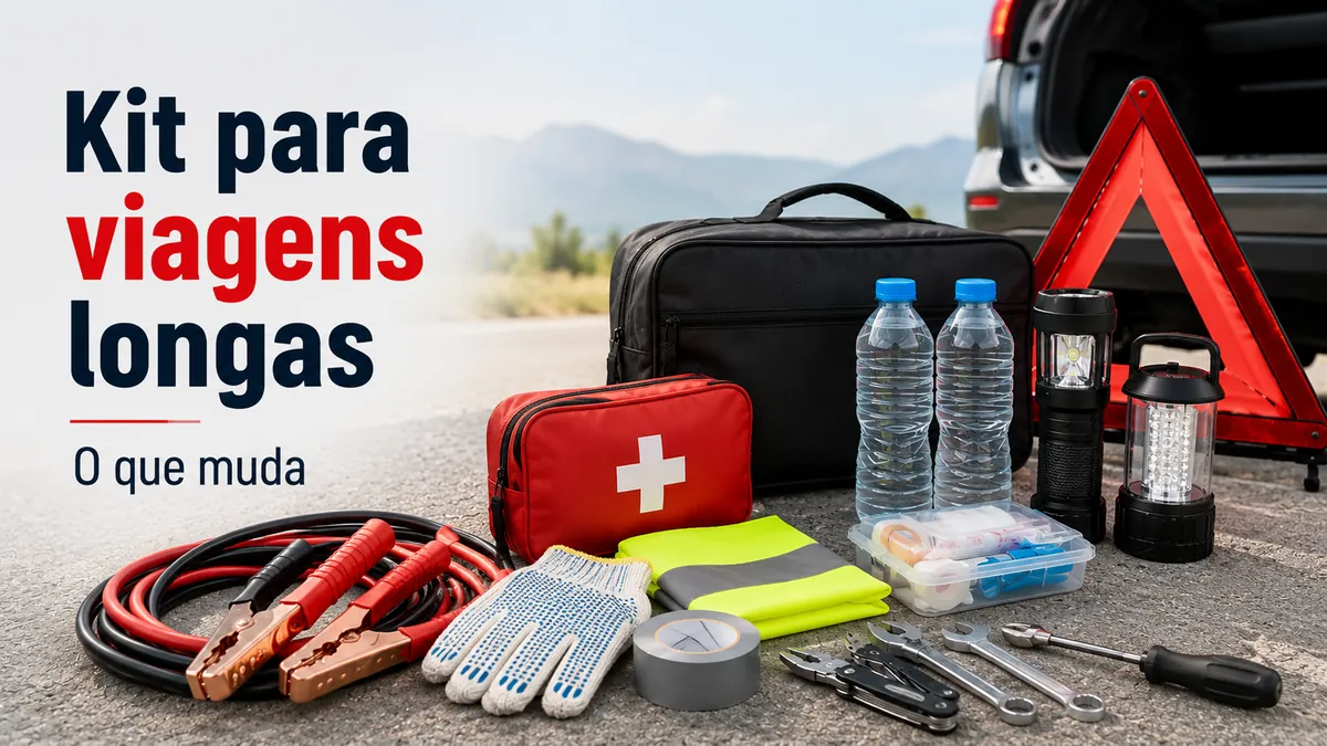 Kit de emergência para carro preparado para viagens longas com ferramentas de estrada, água, iluminação e itens de segurança