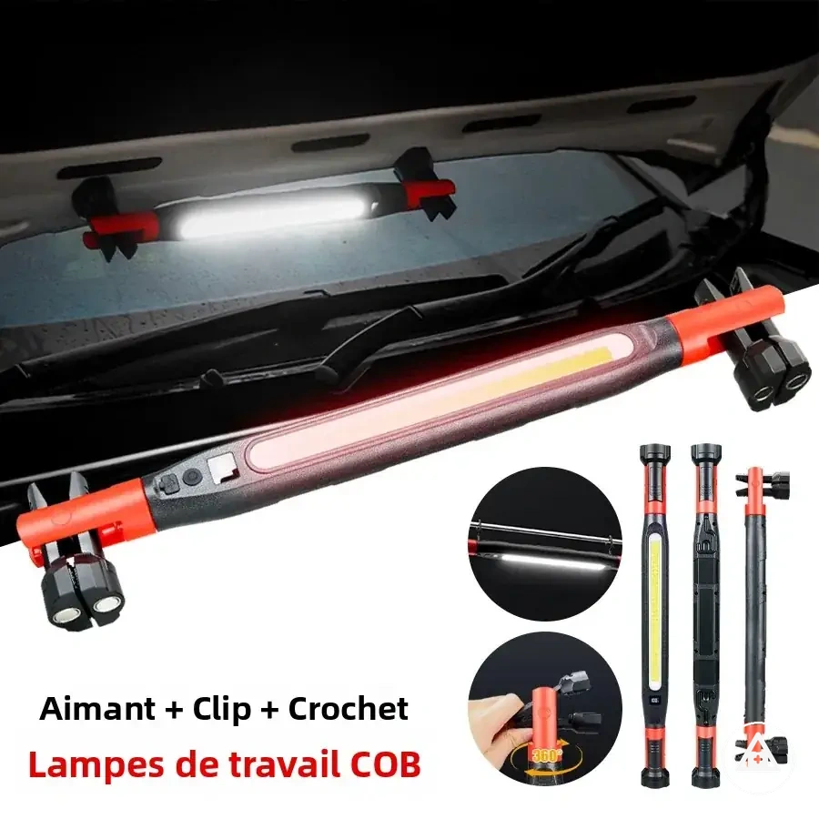 Araç acil onarımı için kancalı ve manyetik tabanlı şarjlı LED çalışma lambası