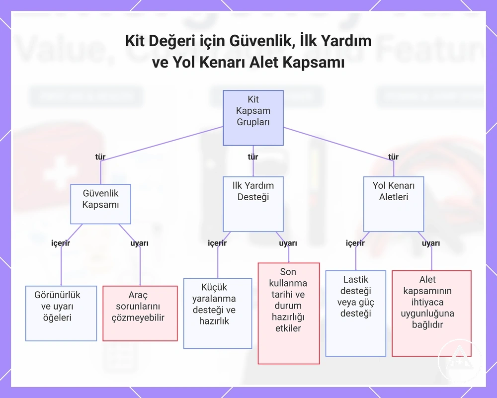 Kit Değeri için Güvenlik, İlk Yardım ve Yol Kenarı Alet Kapsamı