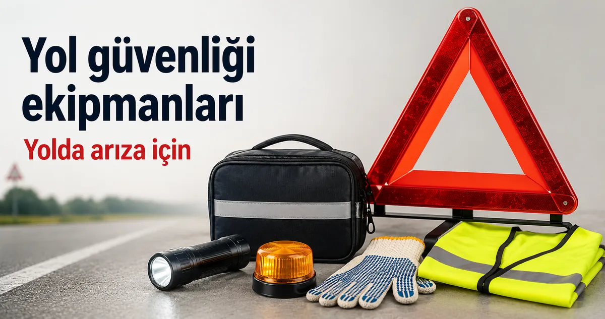 Görünürlük ve uyarı ekipmanları içeren araç acil durum kiti için yol güvenliği malzemeleri